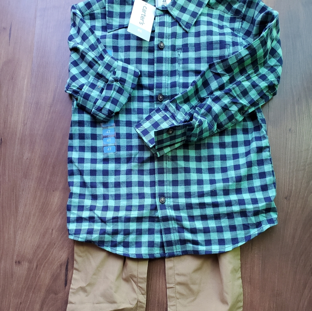 Easter outfit, plaid and khaki, 4t, OshKosh B'gosh